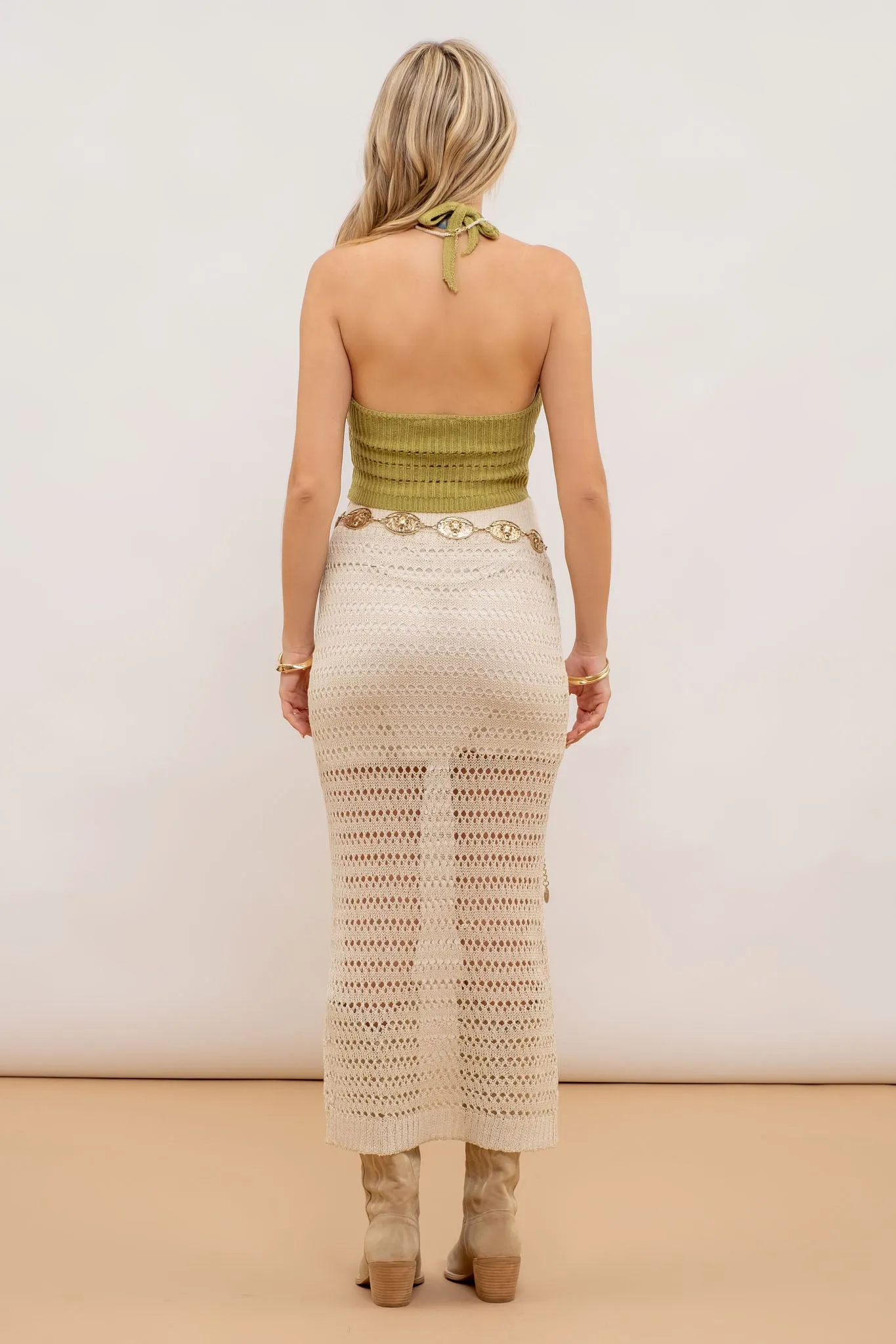 CROCHET SHEER KNIT MIDI SKIRT sold by Blu Pepper product image thumbnail 2