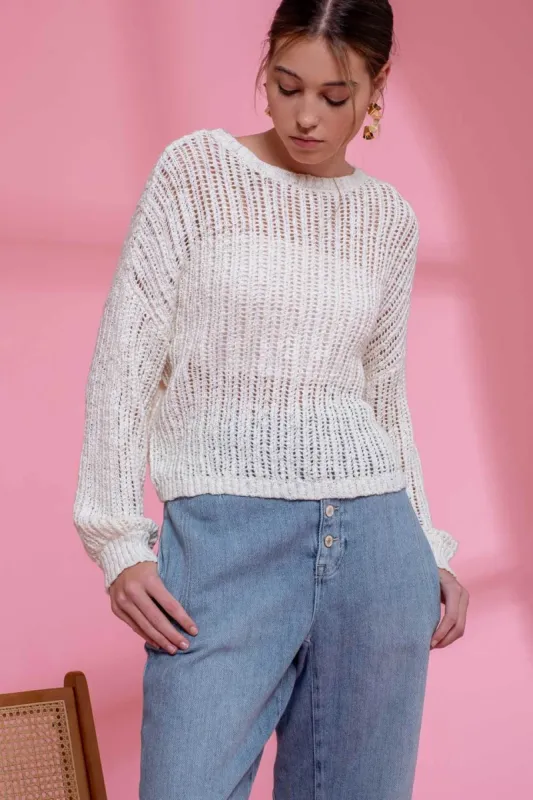 SHEER KNIT PULLOVER KNIT SWEATER sold by Blu Pepper