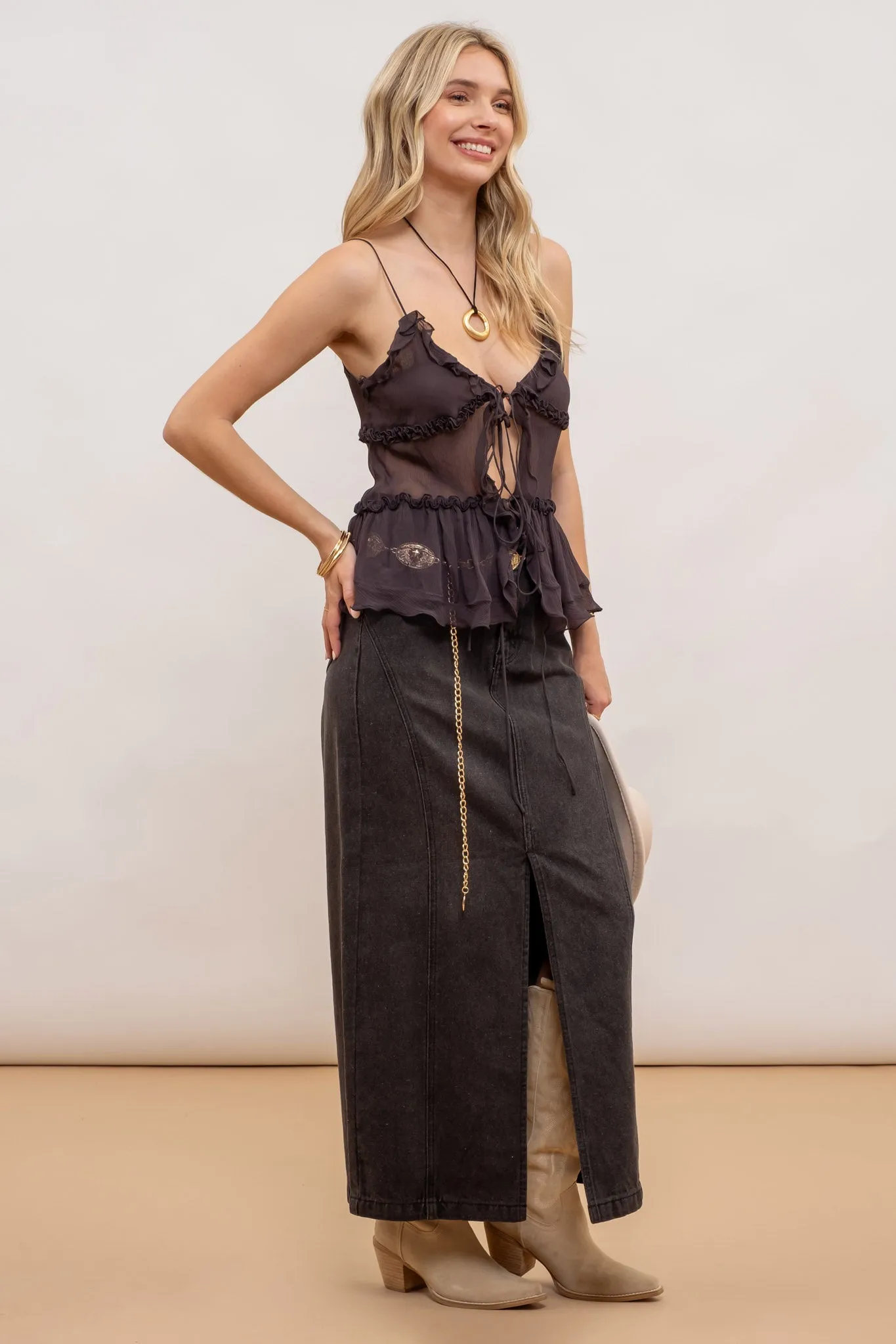 PANELED DENIM MIDI SKIRT sold by Blu Pepper product image thumbnail 3