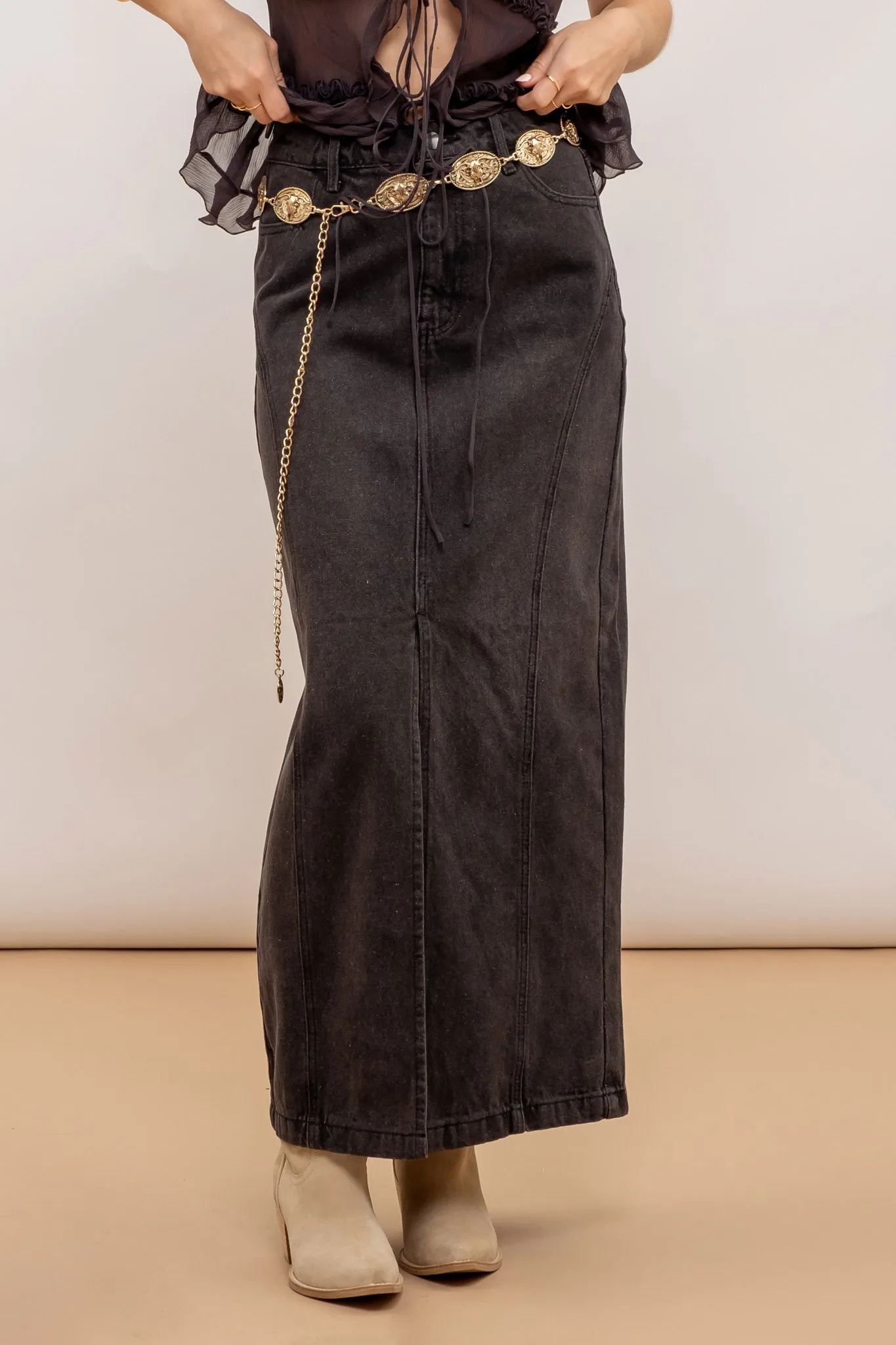 PANELED DENIM MIDI SKIRT sold by Blu Pepper product image thumbnail 5