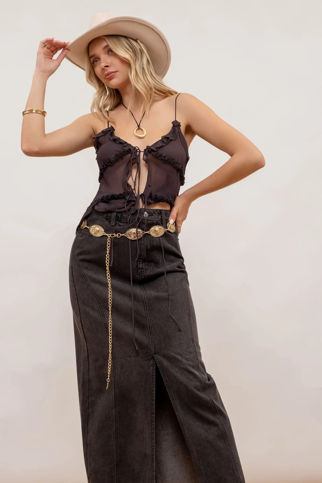 PANELED DENIM MIDI SKIRT sold by Blu Pepper product image thumbnail 4