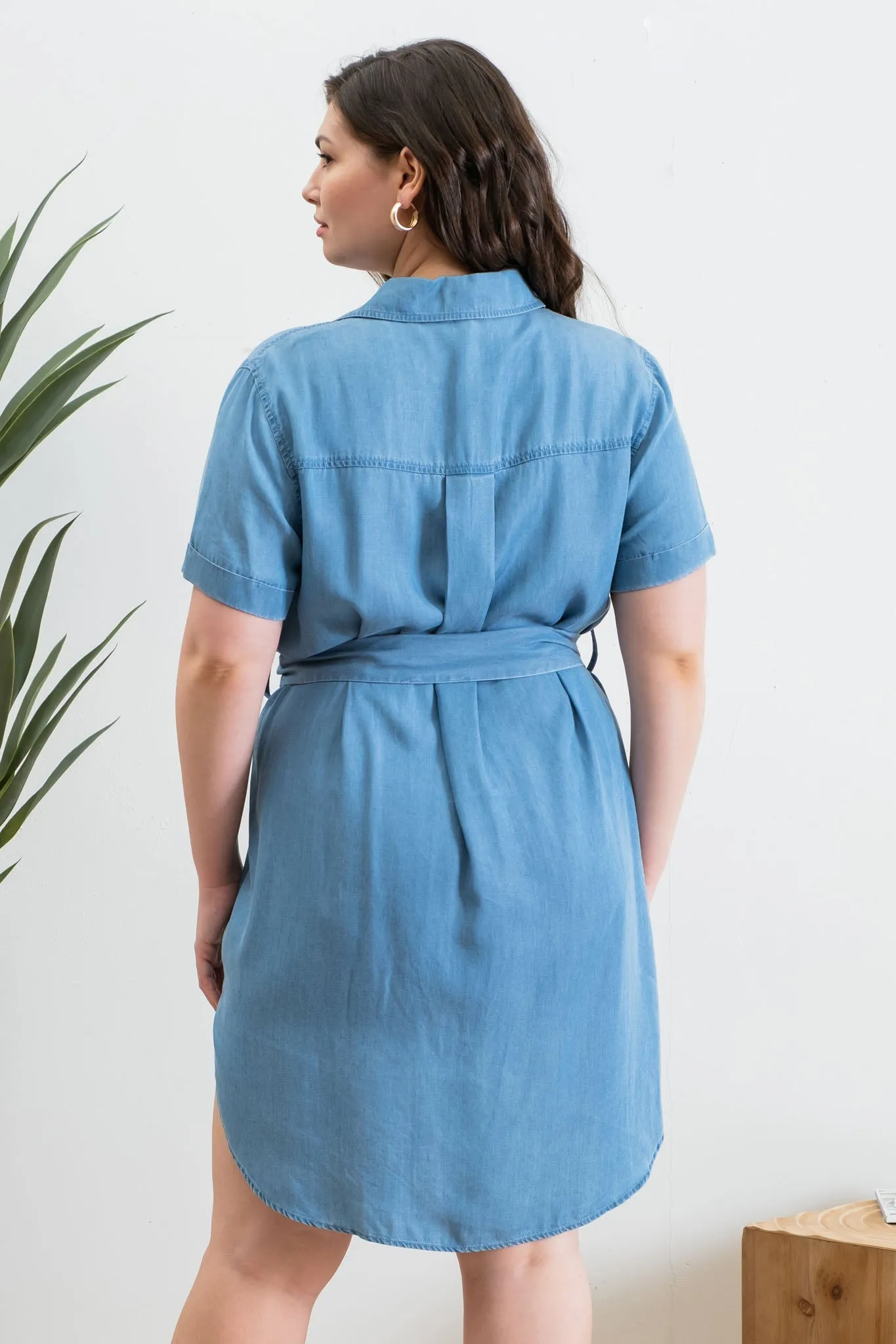 PLUS CHAMBRAY MINI SHIRT DRESS sold by Blu Pepper product image thumbnail 2