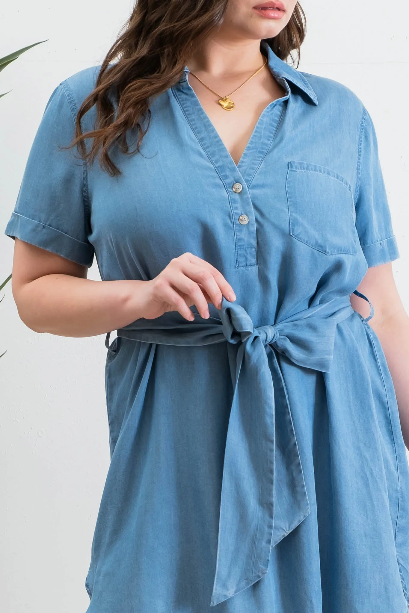 PLUS CHAMBRAY MINI SHIRT DRESS sold by Blu Pepper product image thumbnail 4
