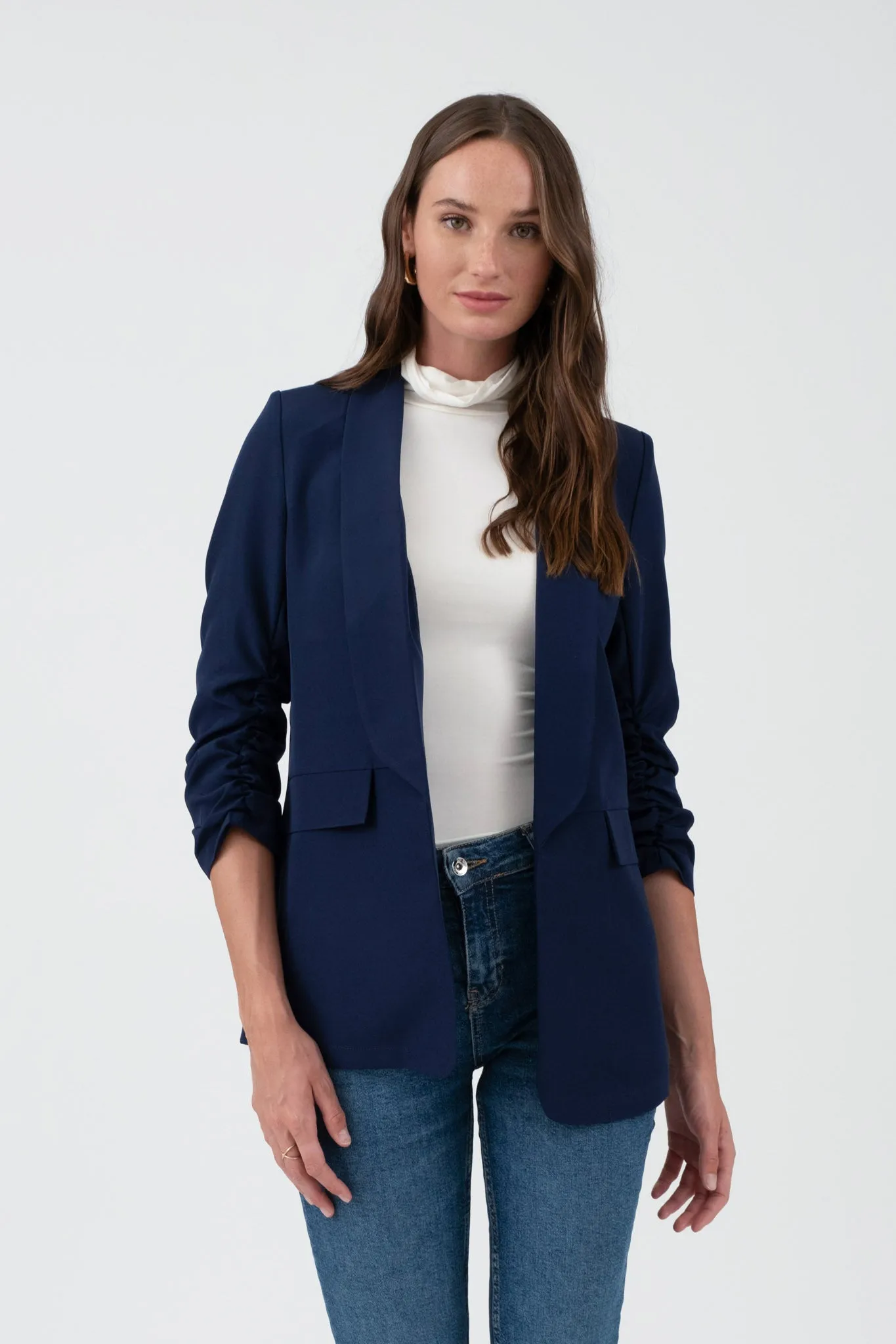 RUCHED 3/4 SLEEVE SLEEVE BLAZER sold by Blu Pepper