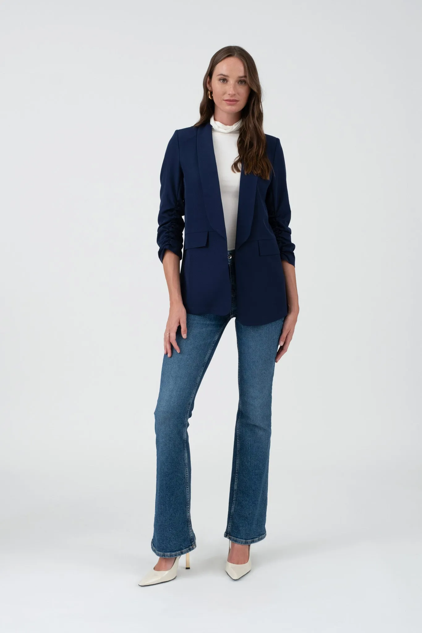 RUCHED 3/4 SLEEVE SLEEVE BLAZER sold by Blu Pepper product image thumbnail 5