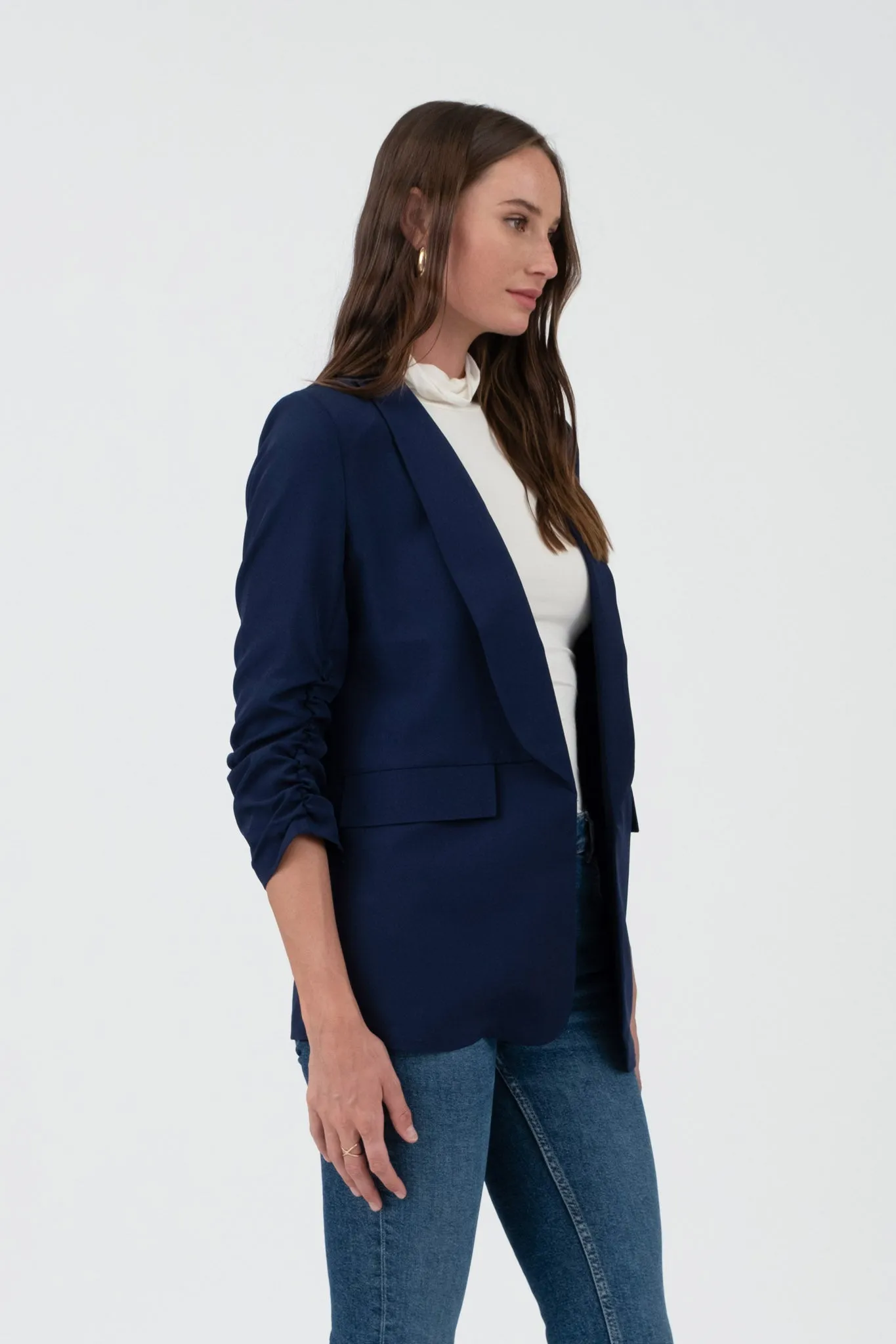 RUCHED 3/4 SLEEVE SLEEVE BLAZER sold by Blu Pepper product image thumbnail 3