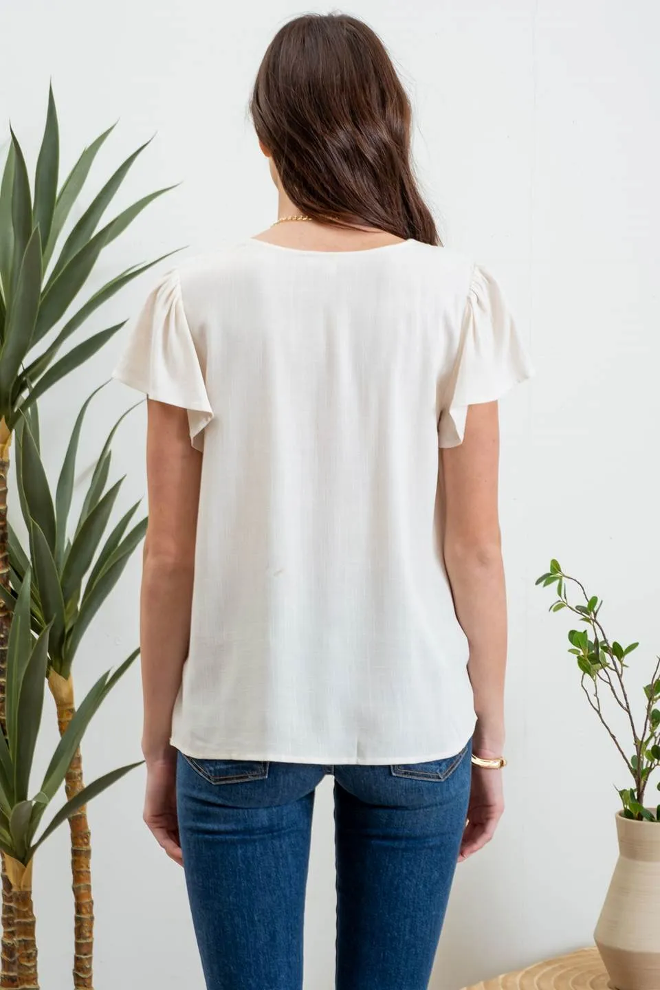 FOLDED V NECK SHORT RUFFLE SLEEVE TOP sold by Blu Pepper product image thumbnail 2