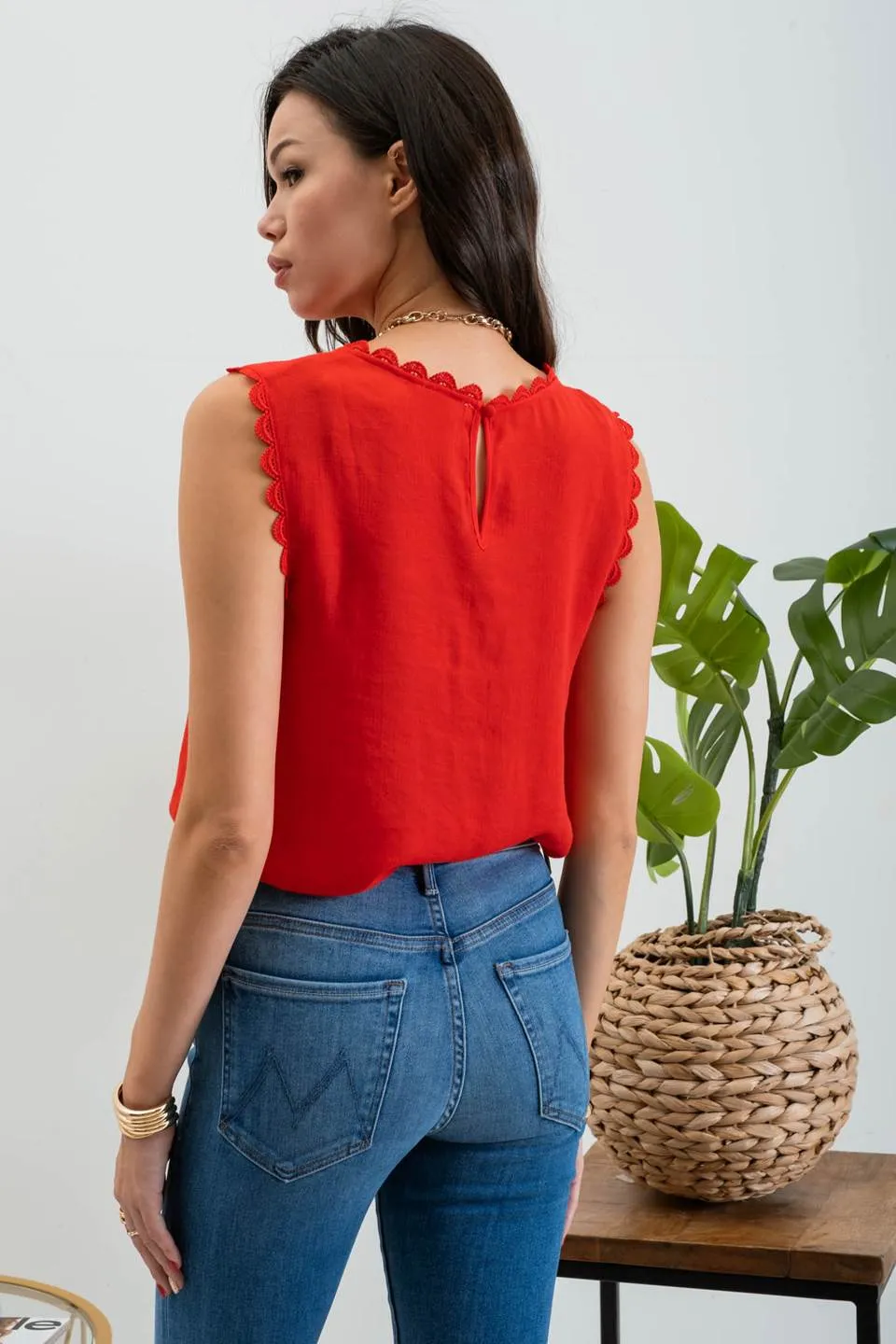 SLEEVELESS LACE EDGE WOVEN TOP sold by Blu Pepper product image thumbnail 2
