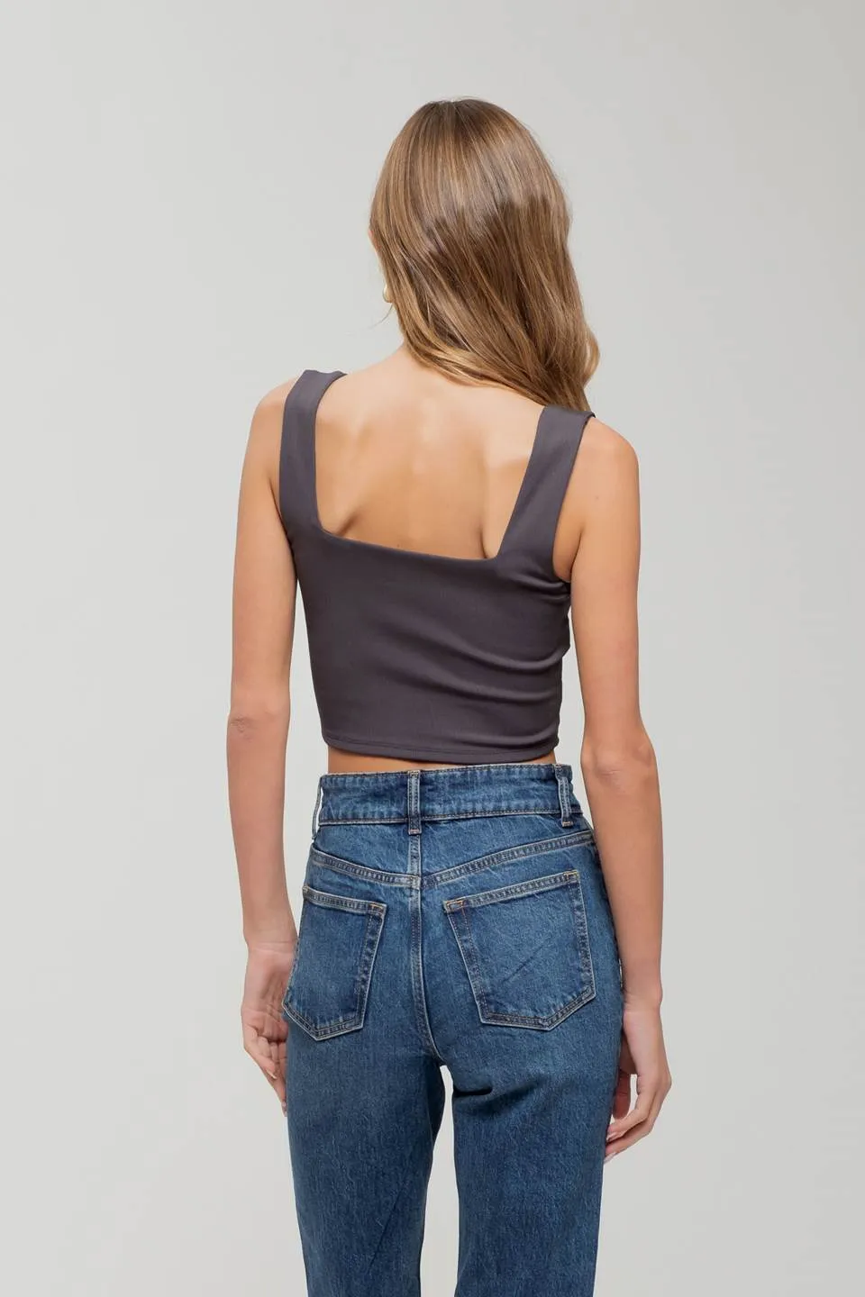 REVERISBLE SQUARE NECK CROPPED KNIT TANK sold by Blu Pepper product image thumbnail 2