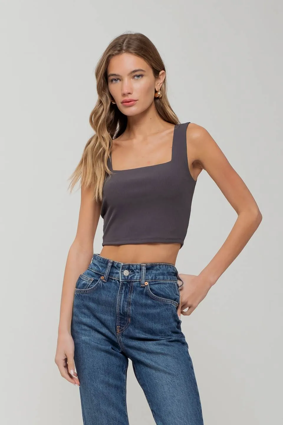 REVERISBLE SQUARE NECK CROPPED KNIT TANK sold by Blu Pepper