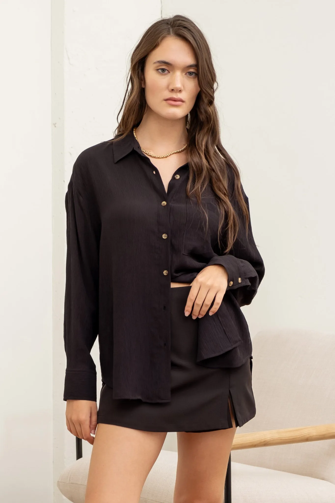TEXTURED BUTTON DOWN TOP sold by Blu Pepper