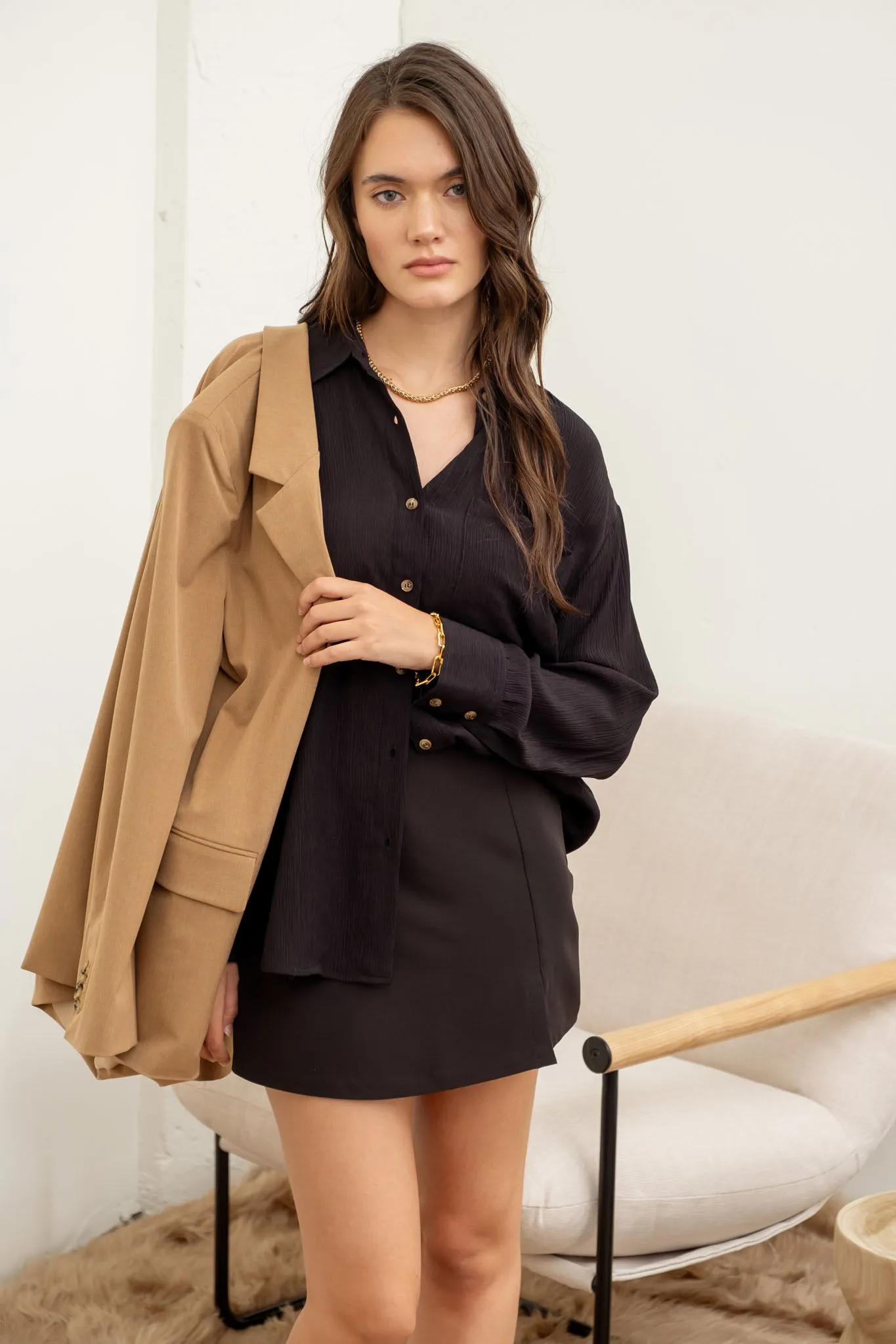 TEXTURED BUTTON DOWN TOP sold by Blu Pepper product image thumbnail 4