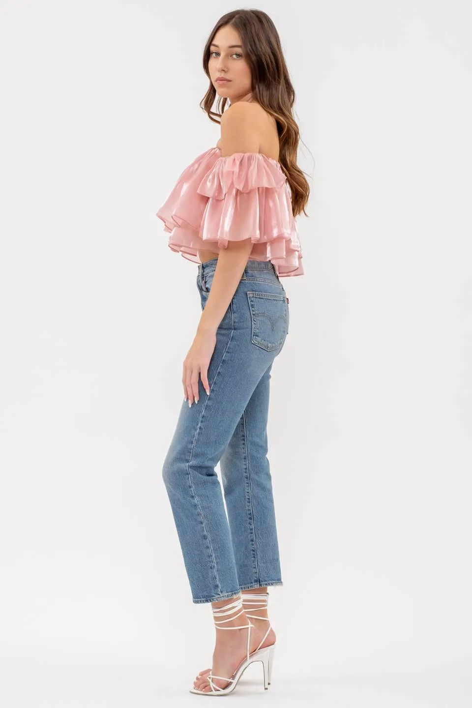 OFF-SHOULDER SHEER RUFFLE TOP sold by Blu Pepper product image thumbnail 3