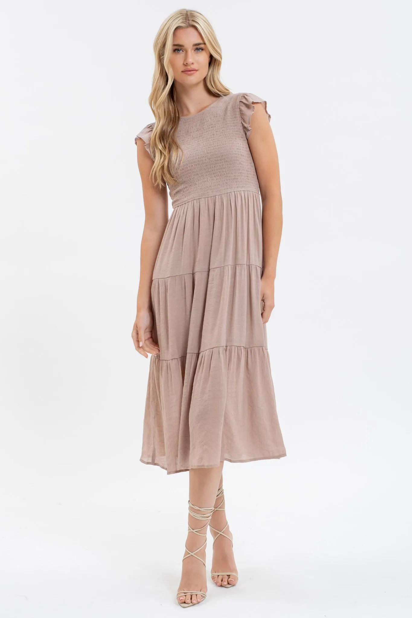SMOCKED TIERED MIDI DRESS sold by Blu Pepper product image thumbnail 5