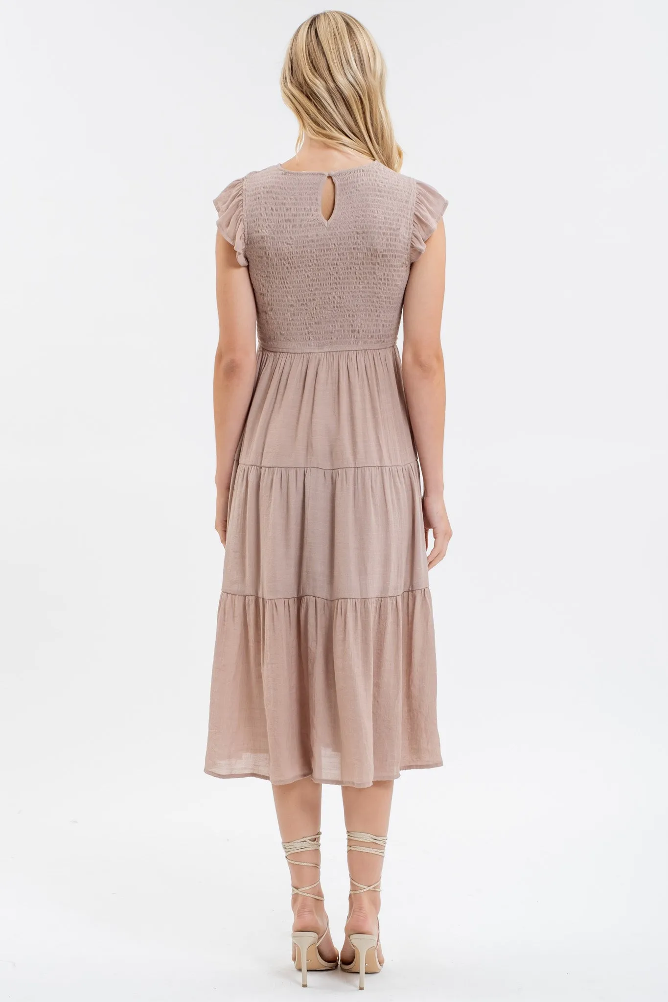 SMOCKED TIERED MIDI DRESS sold by Blu Pepper product image thumbnail 2