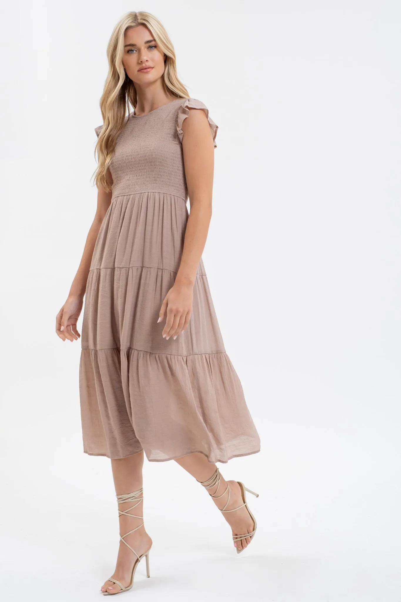 SMOCKED TIERED MIDI DRESS sold by Blu Pepper product image thumbnail 3