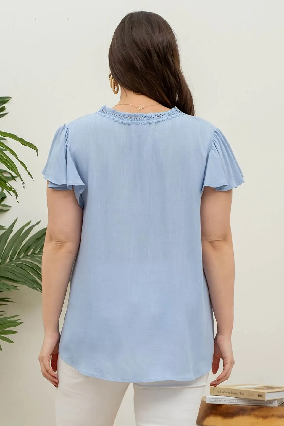 PLUS SCALLOP LACE RUFFLE SLEEVE TOP sold by Blu Pepper product image thumbnail 2
