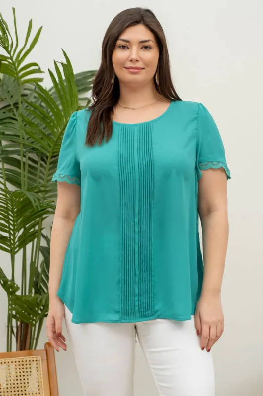 PLUS SLEEVELESS LACE TRIM PLEATED TOP sold by Blu Pepper