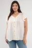 PLUS EYELET YOKE V NECK BUTTON DOWN LACE TRIM TOP sold by Blu Pepper