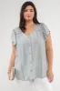PLUS EYELET YOKE V NECK BUTTON DOWN LACE TRIM TOP sold by Blu Pepper