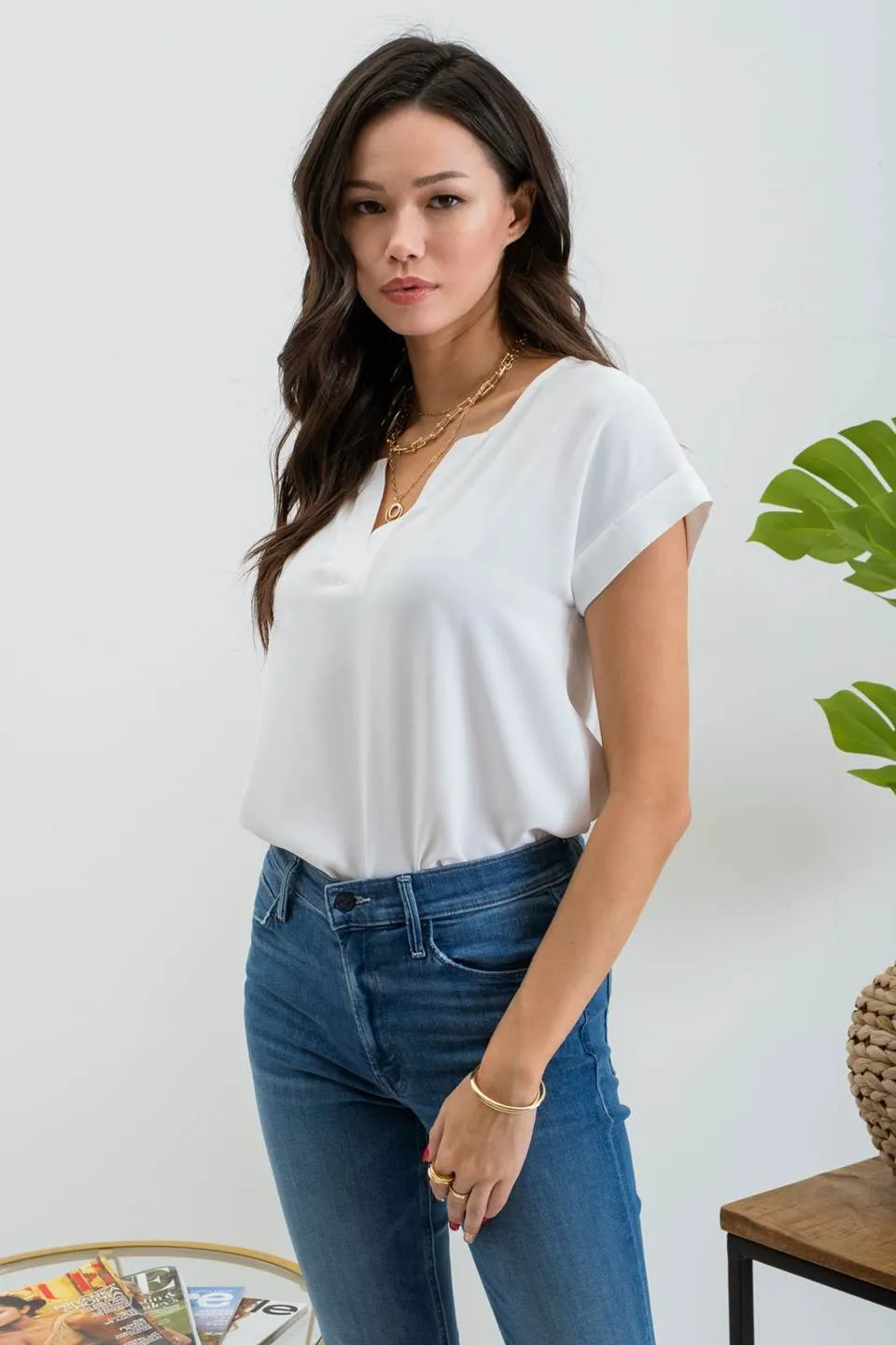 SPLIT NECK BACK BUTTONED TOP sold by Blu Pepper product image thumbnail 3