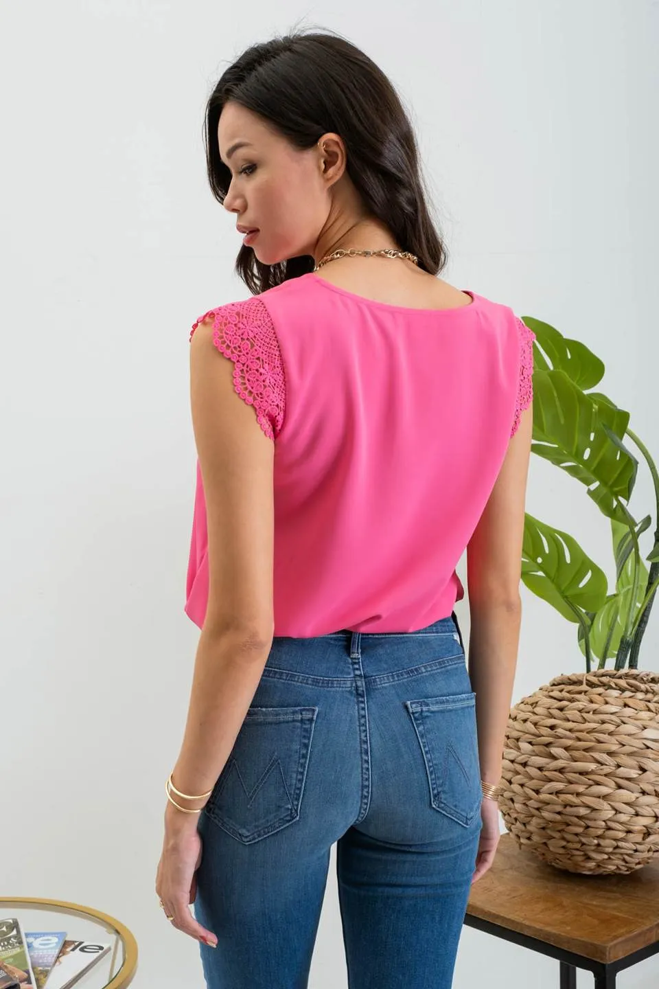 V NECK BUTTON FRONT LACE SHORT SLEEVE BLOUSE sold by Blu Pepper product image thumbnail 2