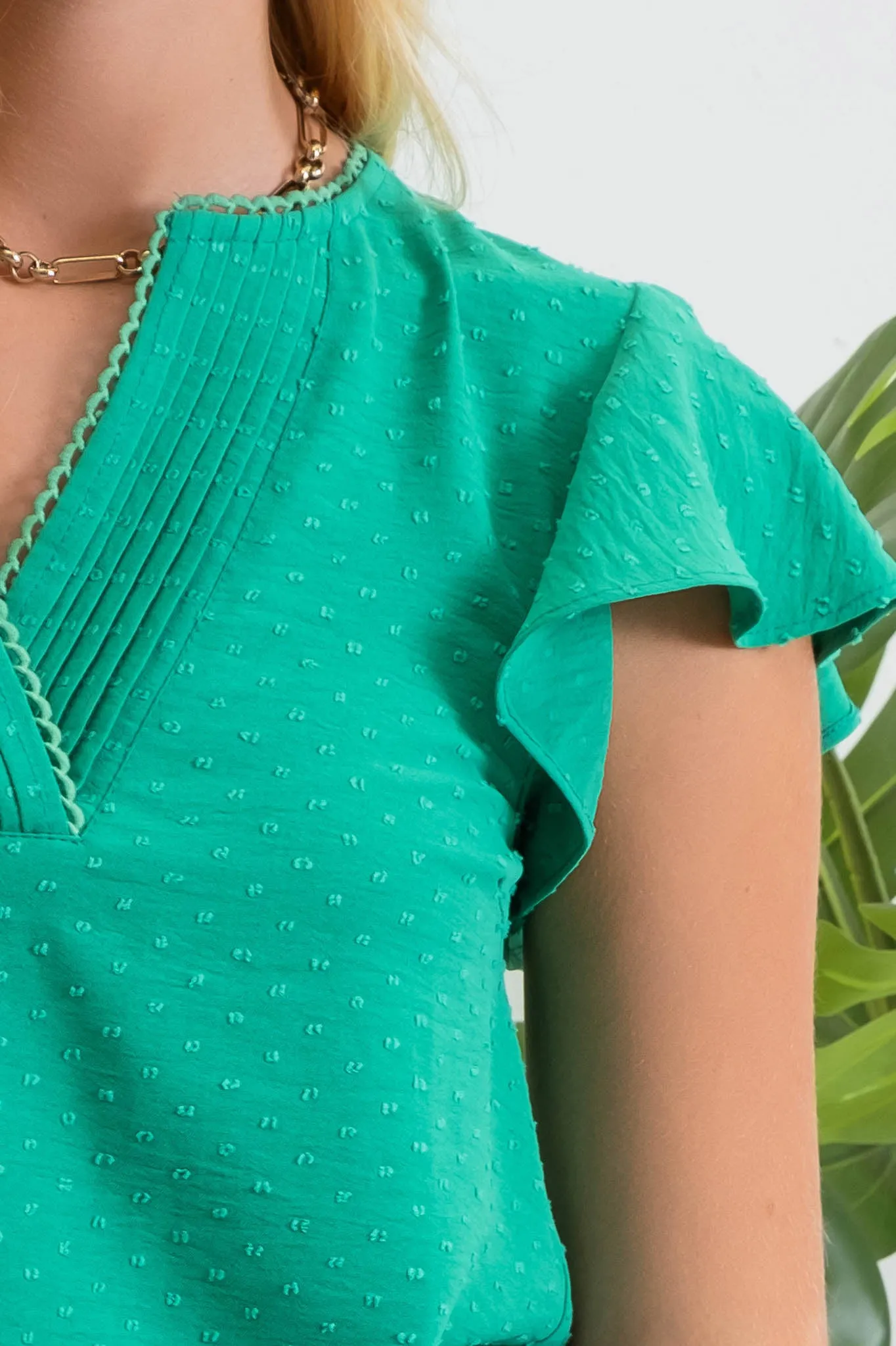 LACE EDGE SPLIT NECKLINE WOVEN TOP sold by Blu Pepper product image thumbnail 4