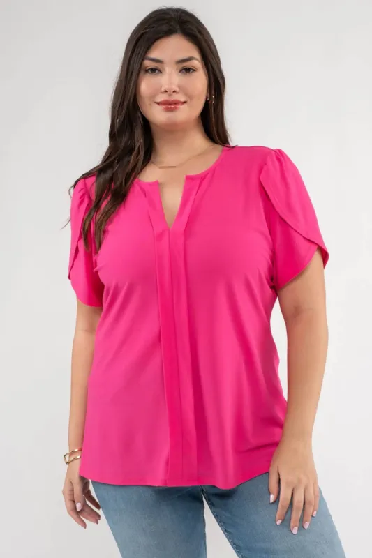 PLUS DRAPE SLEEVE SPLIT NECK TOP made by Blu Pepper