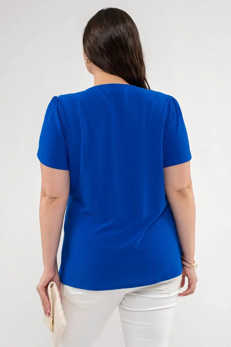 PLUS DRAPE SLEEVE SPLIT NECK TOP sold by Blu Pepper product image thumbnail 5