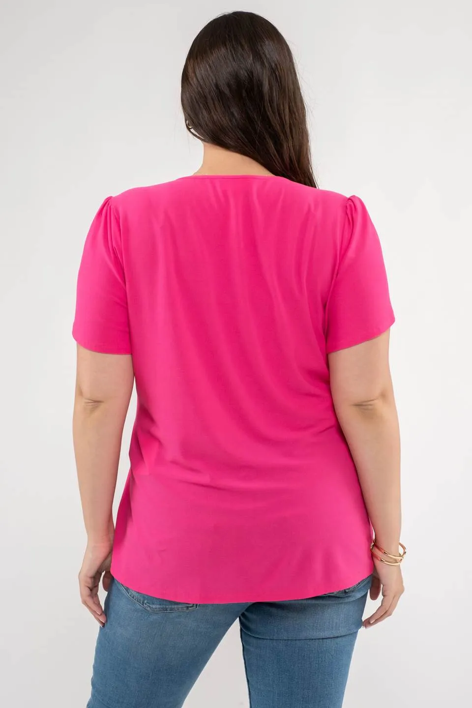 PLUS DRAPE SLEEVE SPLIT NECK TOP sold by Blu Pepper product image thumbnail 2