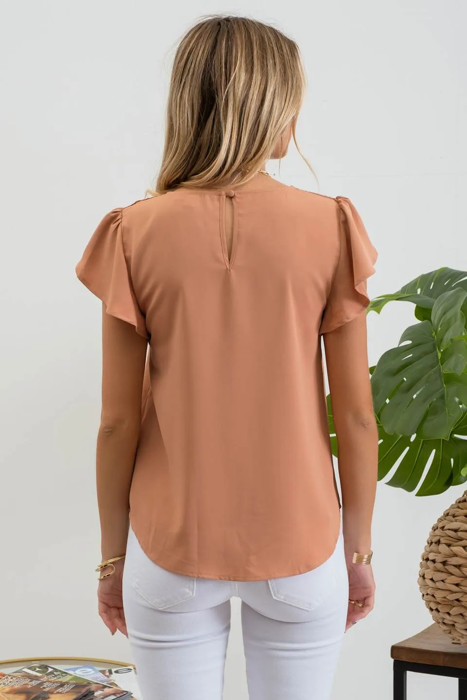 LACE TRIM SHORT TULIP SLEEVE PINTUCK BLOUSE sold by Blu Pepper product image thumbnail 2