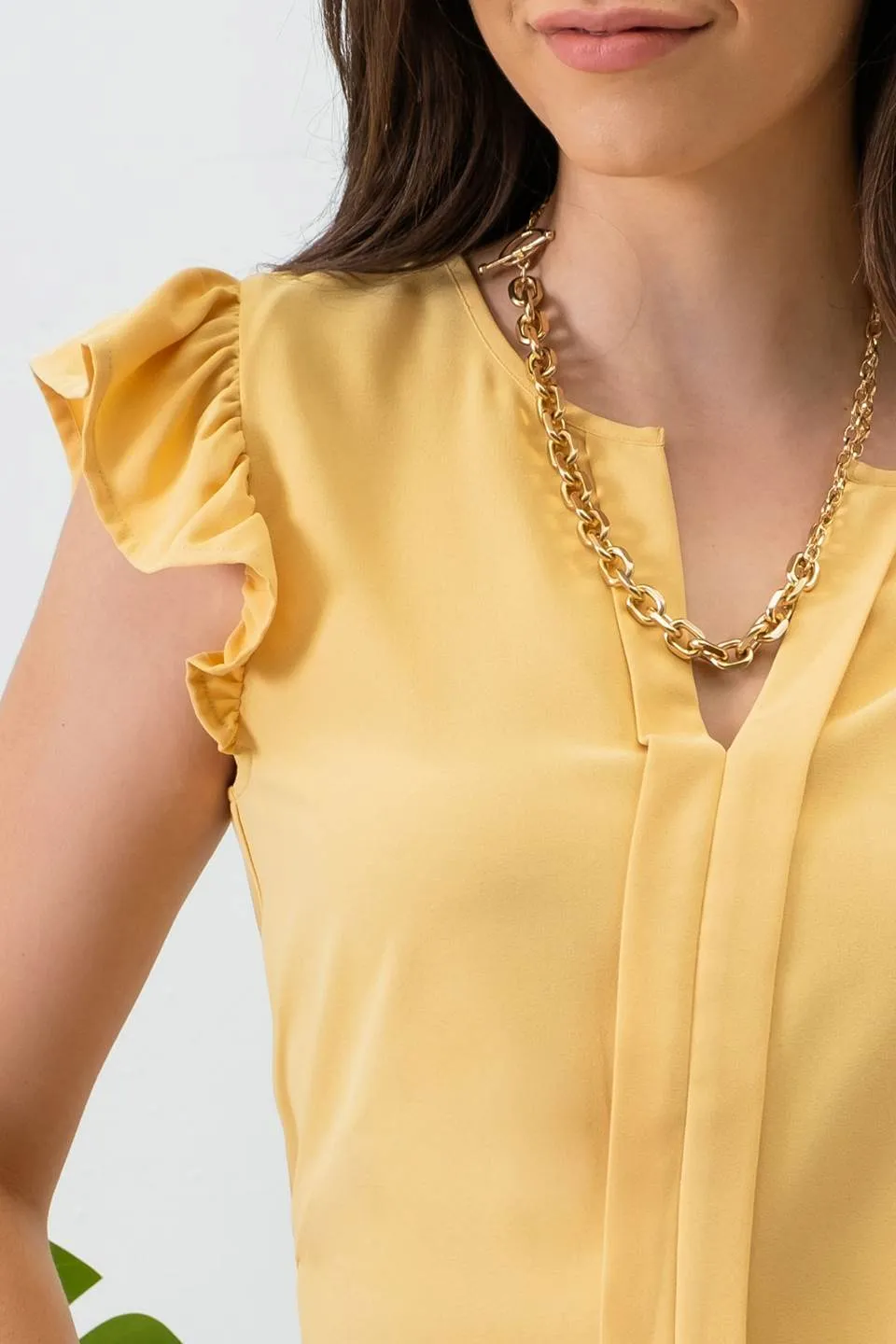 SPLIT NECK RUFFLE SLEEVE BLOUSE sold by Blu Pepper product image thumbnail 4