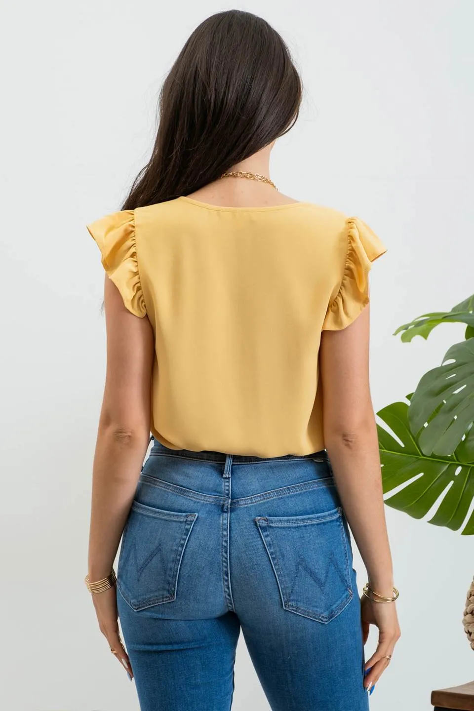 SPLIT NECK RUFFLE SLEEVE BLOUSE sold by Blu Pepper product image thumbnail 2