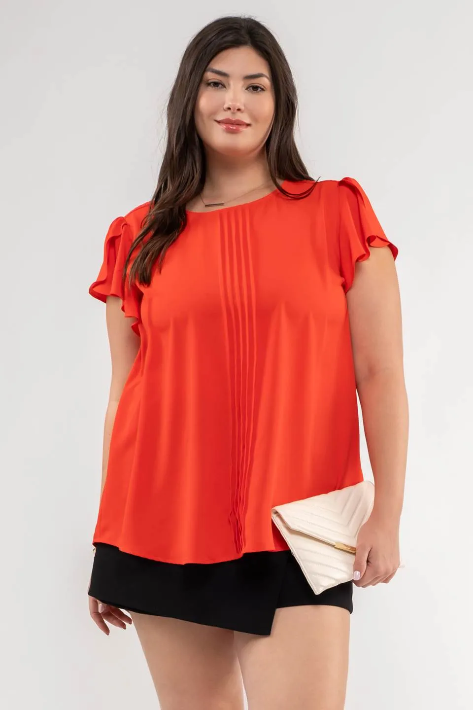 PLUS LACE TRIM SHORT TULIP SLEEVE PINTUCK BLOUSE sold by Blu Pepper product image thumbnail 3