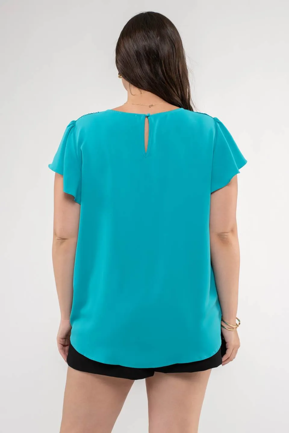 PLUS LACE TRIM SHORT TULIP SLEEVE PINTUCK BLOUSE sold by Blu Pepper product image thumbnail 2