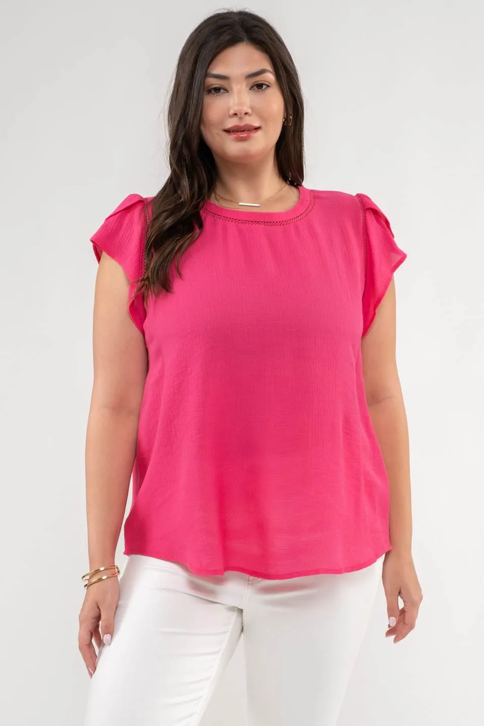 PLUS TULIP SLEEVE LIGHTWEIGHT TOP sold by Blu Pepper