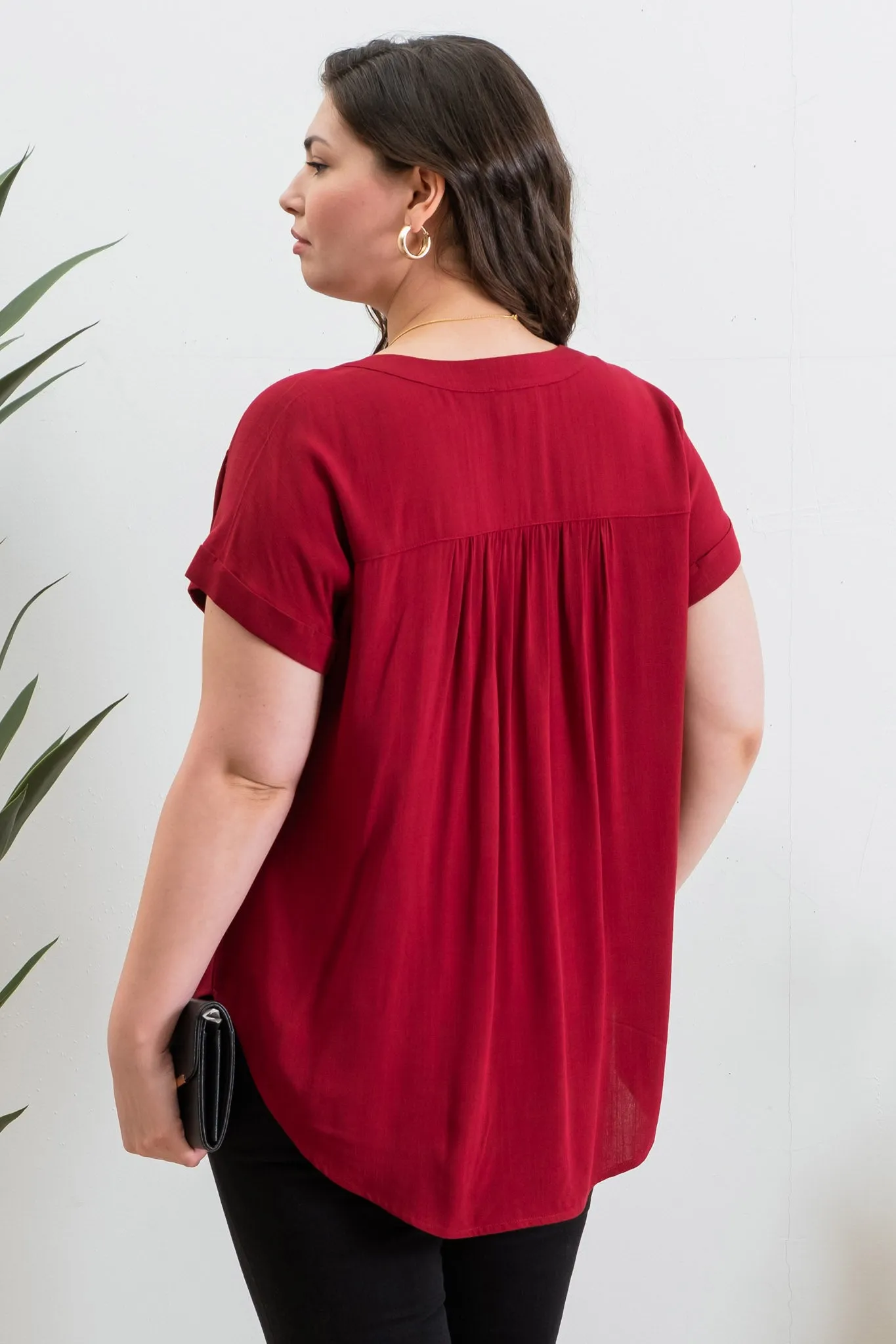 PLUS SHORT ROLL SLEEVE BUTTON DOWN SHIRT sold by Blu Pepper product image thumbnail 4