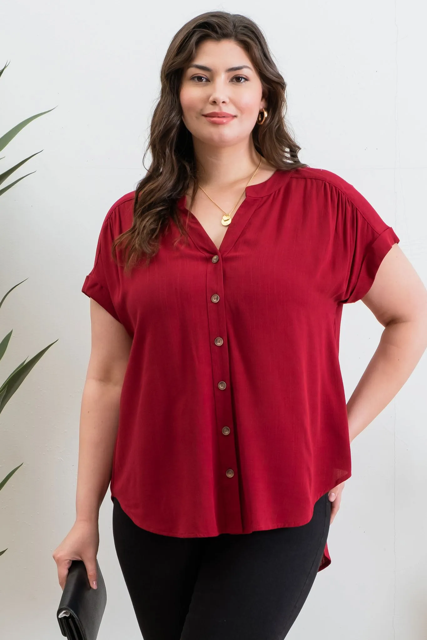 PLUS SHORT ROLL SLEEVE BUTTON DOWN SHIRT sold by Blu Pepper product image thumbnail 3