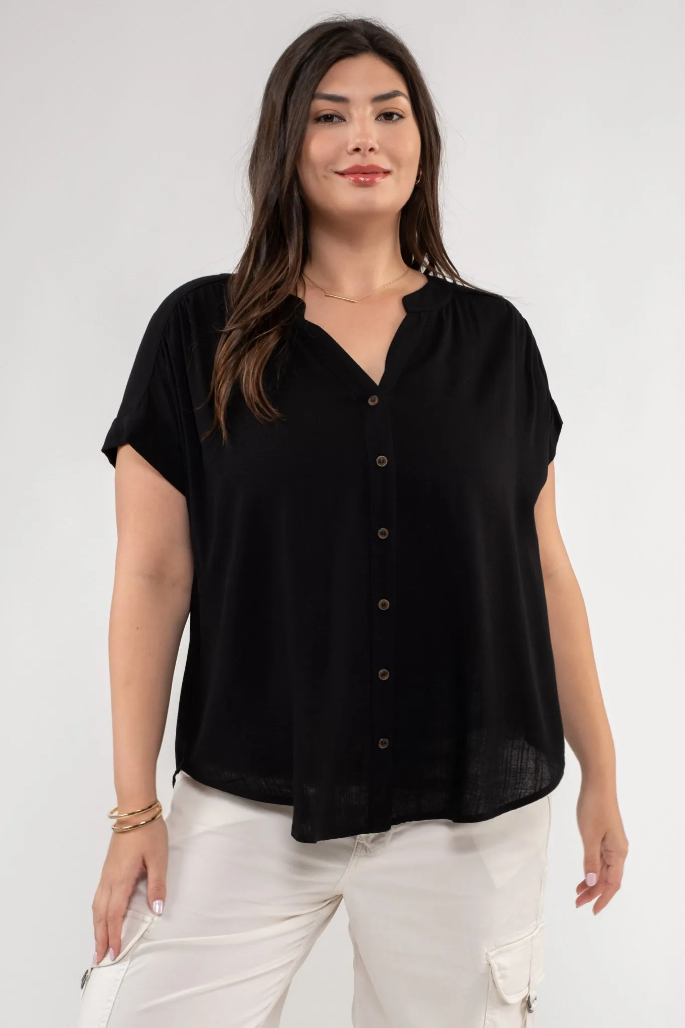 PLUS SHORT ROLL SLEEVE BUTTON DOWN SHIRT sold by Blu Pepper