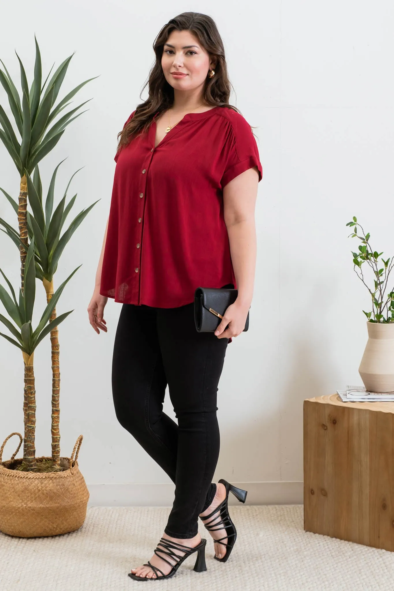 PLUS SHORT ROLL SLEEVE BUTTON DOWN SHIRT sold by Blu Pepper product image thumbnail 5