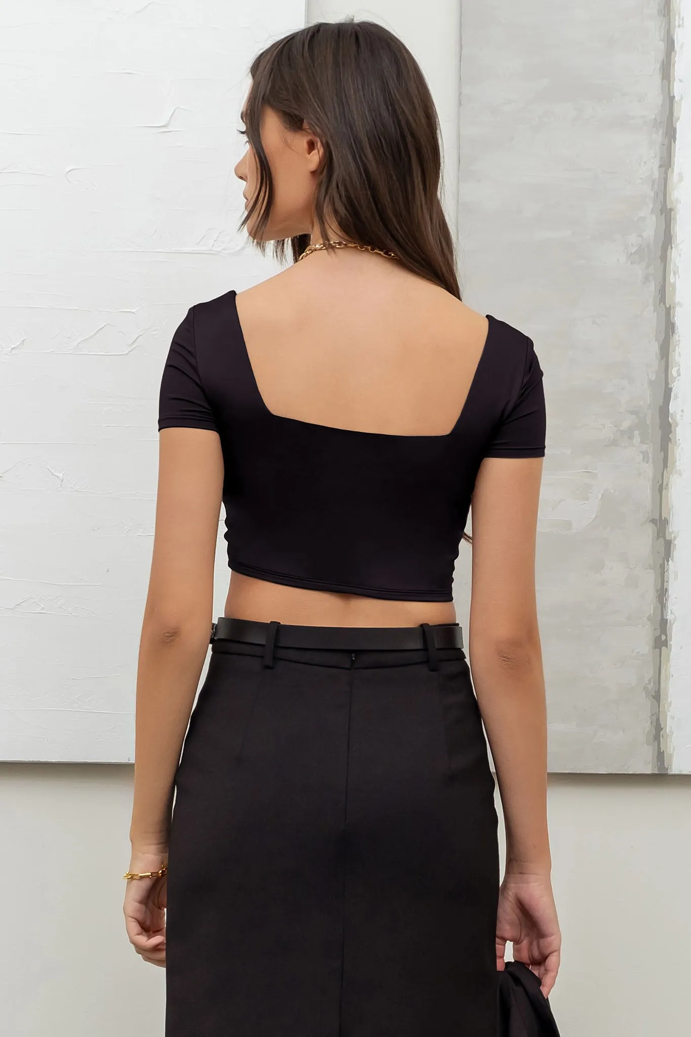 REVERSIBLE SOLID SQUARE NECK KNIT TOP sold by Blu Pepper product image thumbnail 2