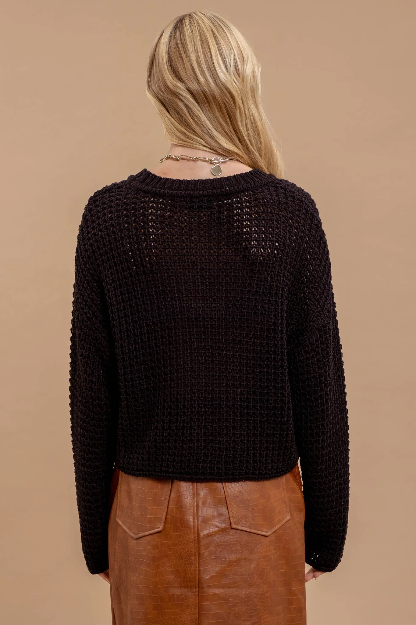SHEER CREW NECK CROCHET KNIT SWEATER sold by Blu Pepper product image thumbnail 2