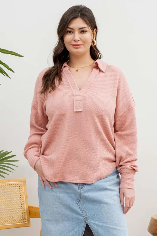 PLUS SPLIT NECK LONG SLEEVE KNIT TOP sold by Blu Pepper