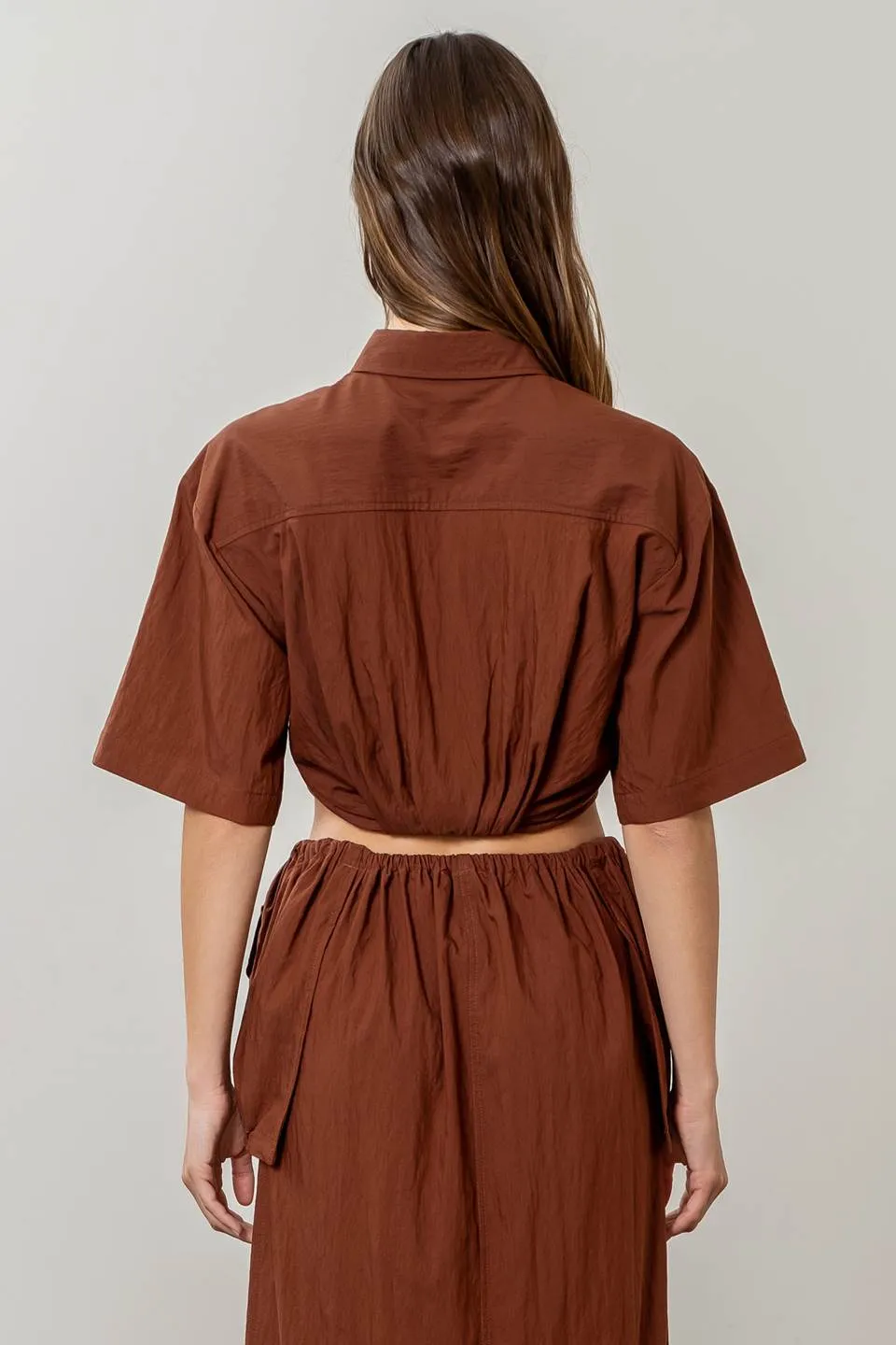 SOLID CROPPED SHORT SLEEVE SHIRT sold by Blu Pepper product image thumbnail 2