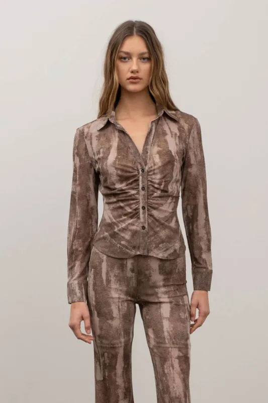 BUTTON WRINKLE TOP sold by Blu Pepper