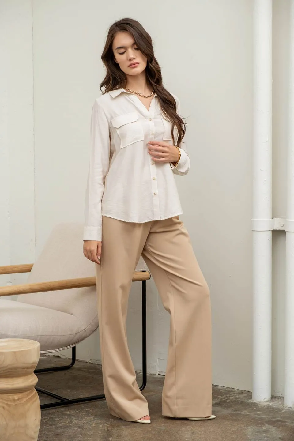 COLLARED BUTTON DOWN TAB SLEEVE POCKET DETAIL SHIR sold by Blu Pepper product image thumbnail 4