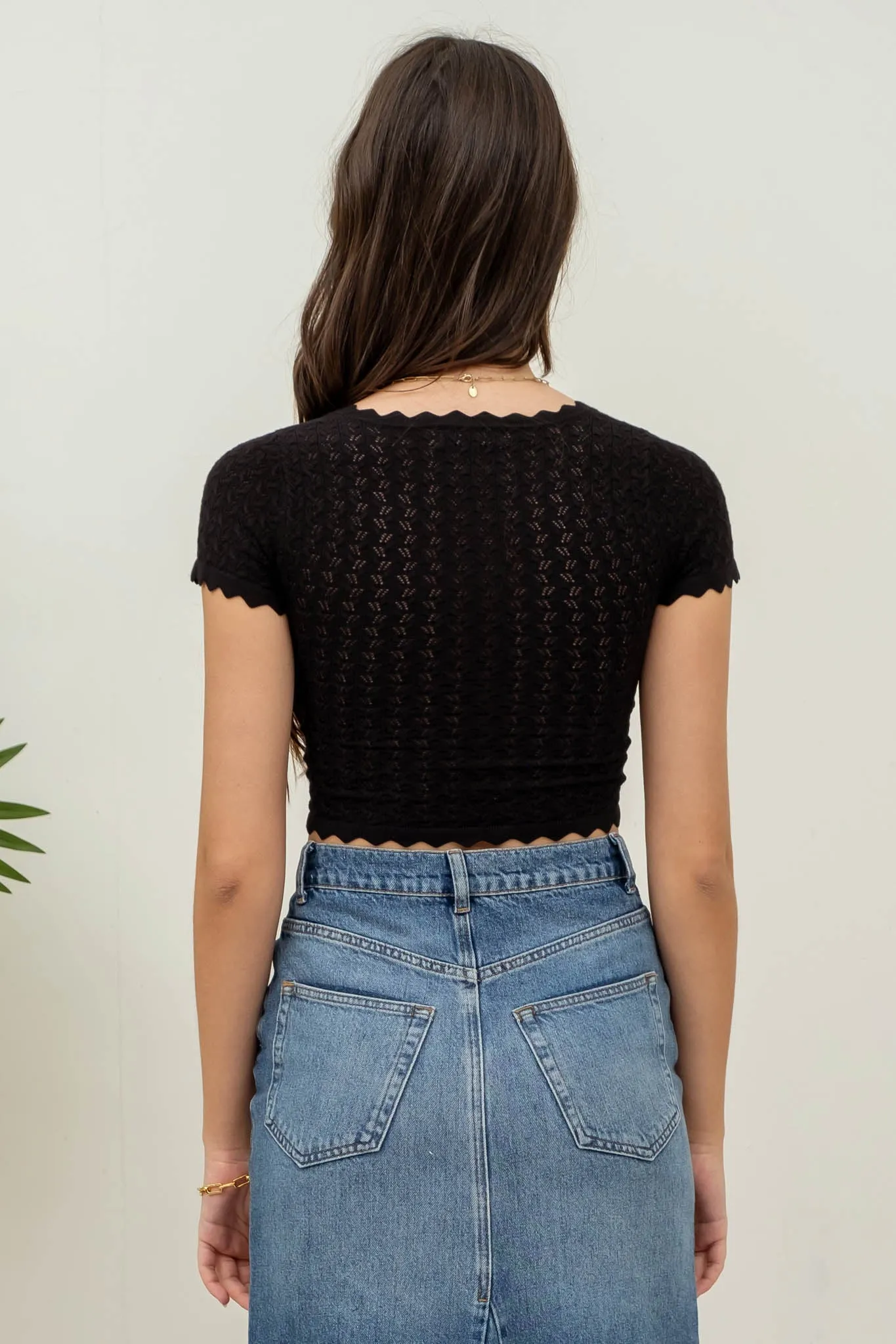 EYELET SCALLOP SWEATER KNIT CROP TOP sold by Blu Pepper product image thumbnail 2