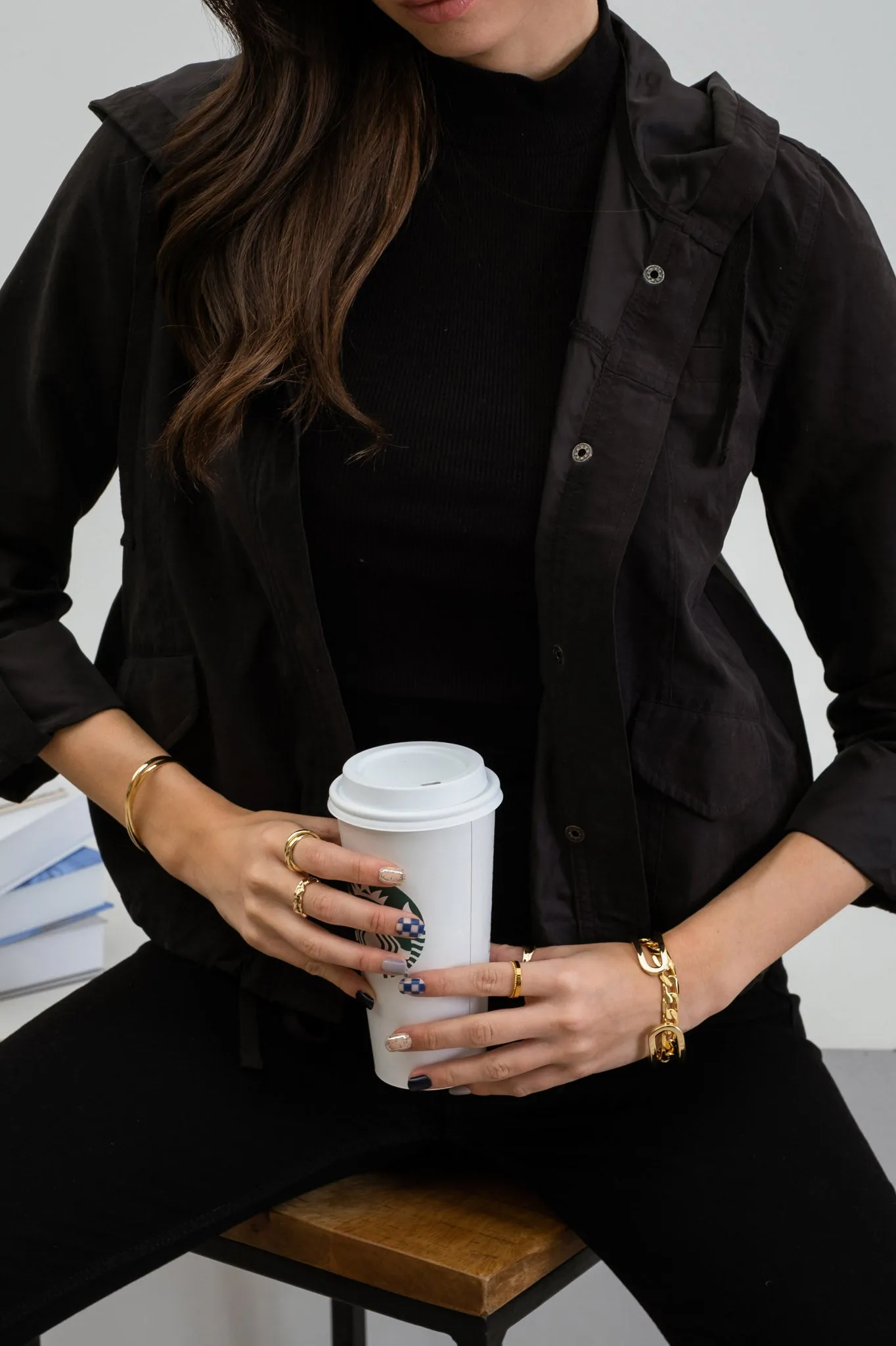 SNAP BUTTON ZIP UP HOODED JACKET sold by Blu Pepper