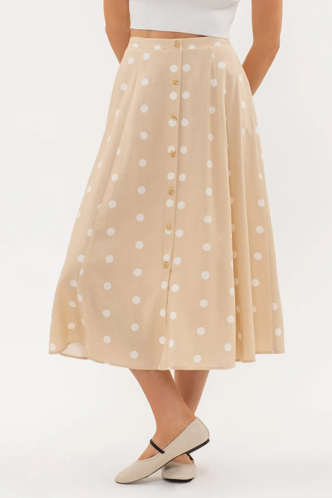 POLKA DOT BUTTON DOWN MIDI SKIRT sold by Blu Pepper product image thumbnail 4