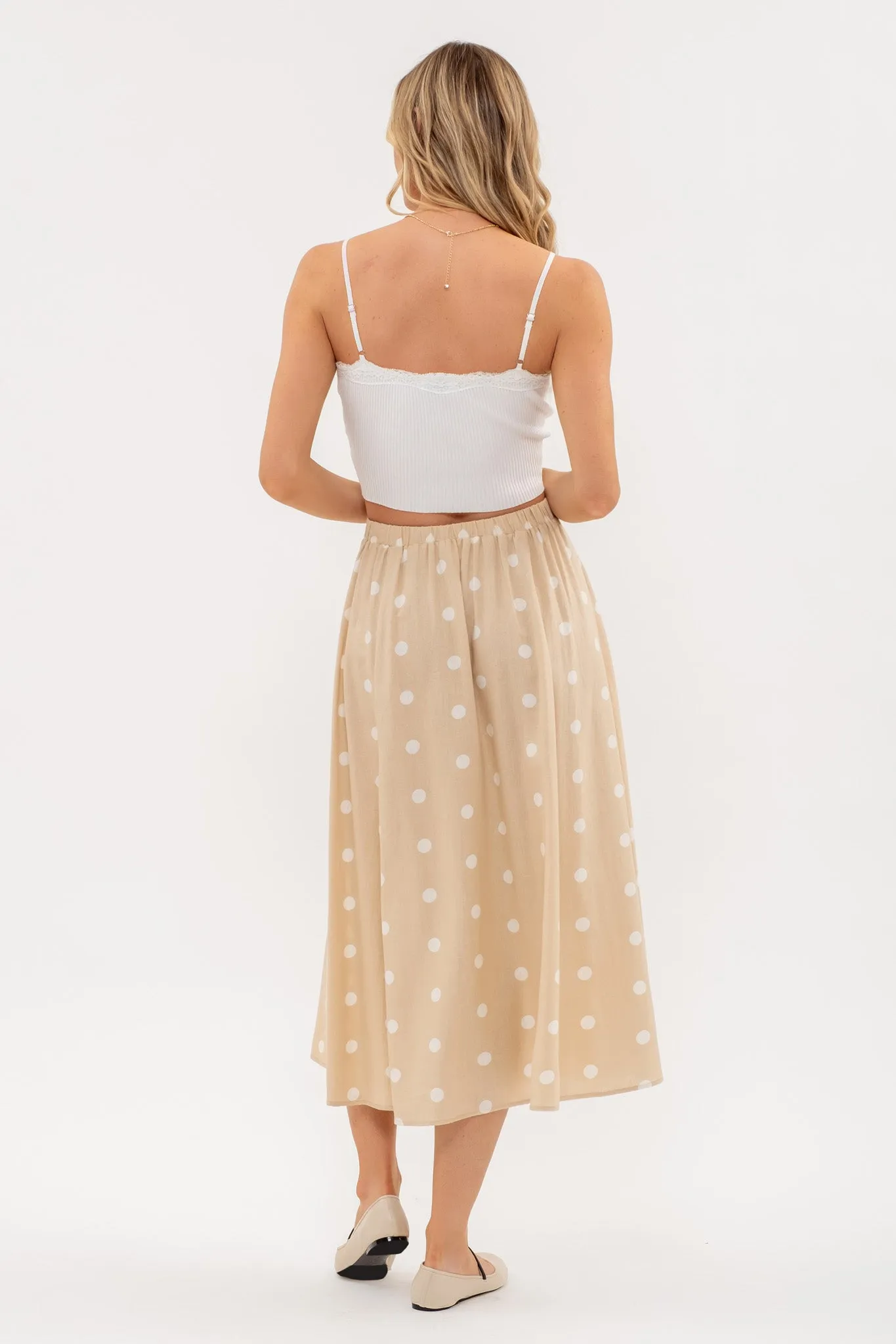 POLKA DOT BUTTON DOWN MIDI SKIRT sold by Blu Pepper product image thumbnail 2